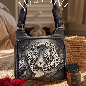 ANUSCHKA GENUINE LEATHER Shoulder Bag with HAND PAINTED Design LOTS OF POCKET